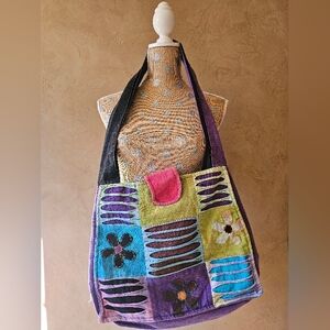 Patchwork boho bohemian slouch bag made in Nepal